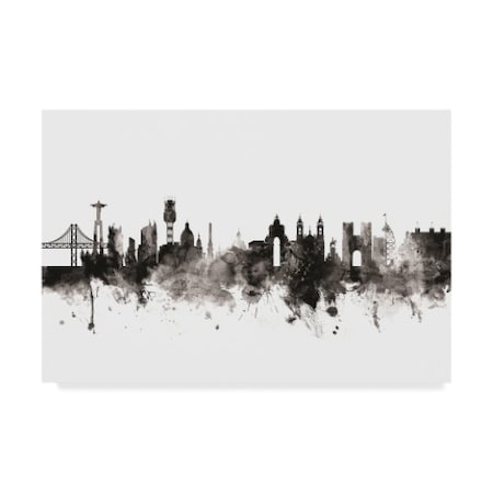 Michael Tompsett 'Lisbon Portugal Skyline Black White' Canvas Art,30x47